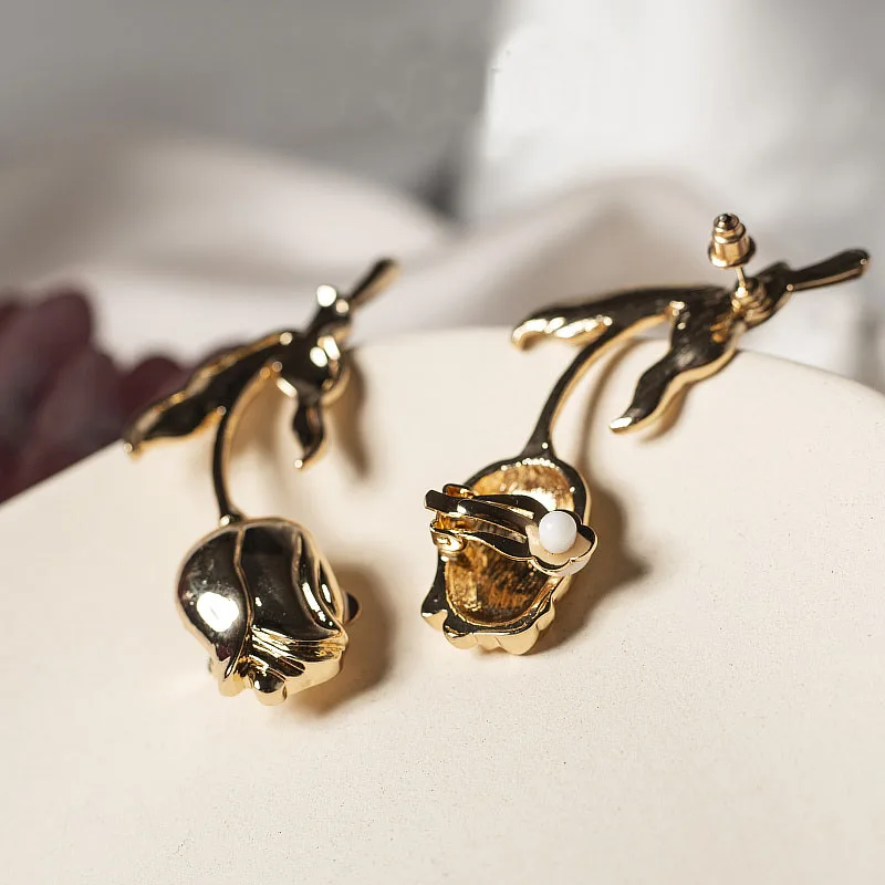 Модные 1 пара золотого цвета розы из металла каффы в стиле панк Рок цветок клип на