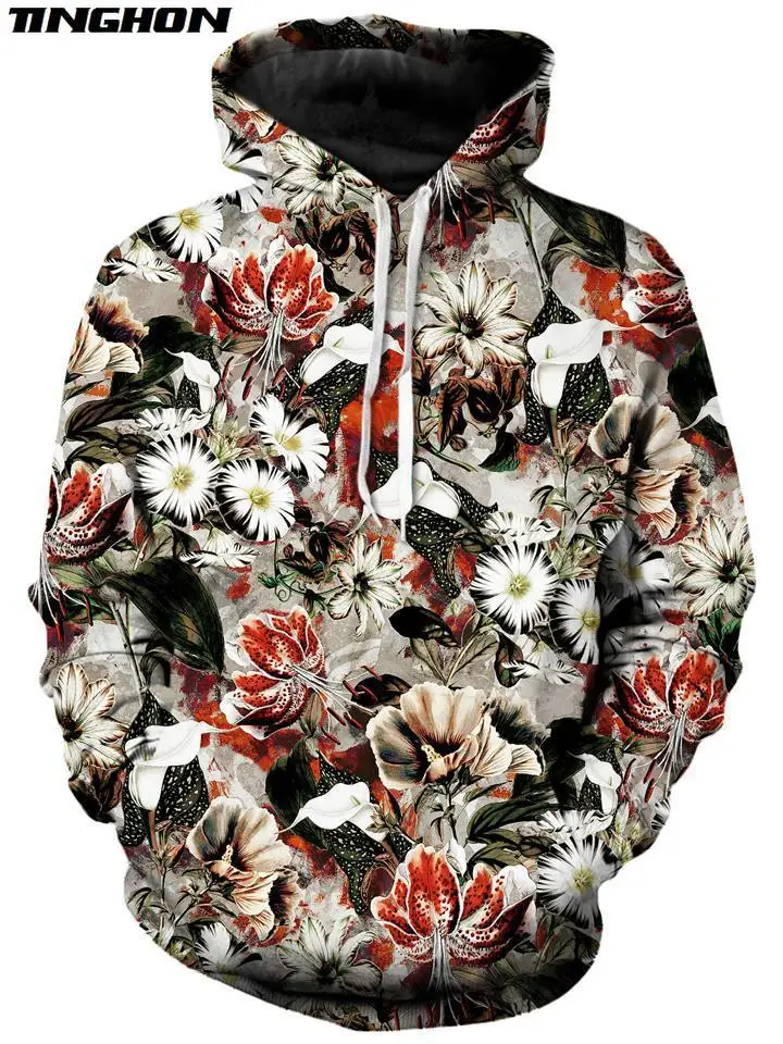 

XS-7XL New Fashion Mens Hoodies Retro flowers Rose / Peony / chrysanthemum Print 3d Unisex Casual Hooded Sweatshirt 02