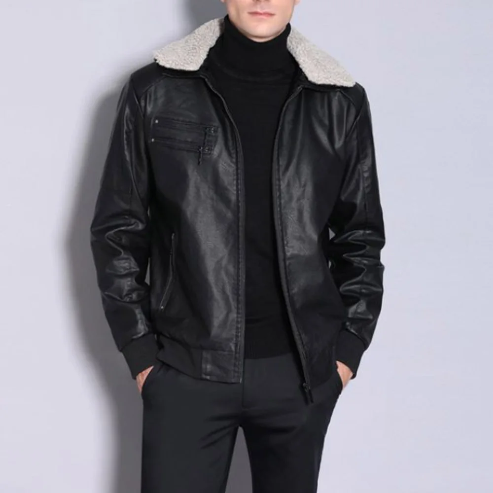 

Retro New Men British Business Casual Leather PU Leather Jacke Long Sleeve Solid Patchwork Motorcycle T Men Winter Clothing