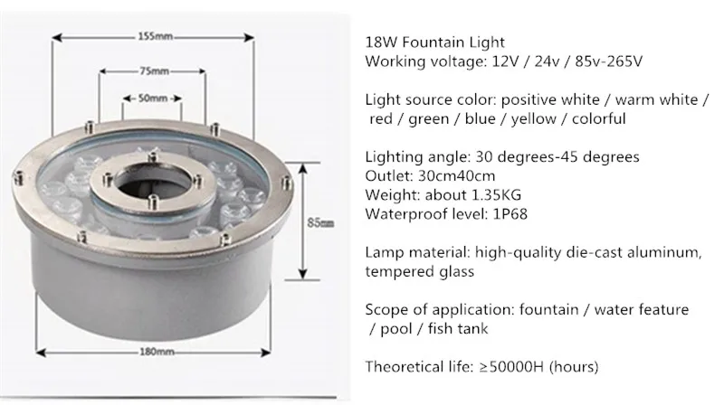 Светодиодный фонарь для фонтана подводсветильник светильник бассейна 6 Вт 12 18 В 24