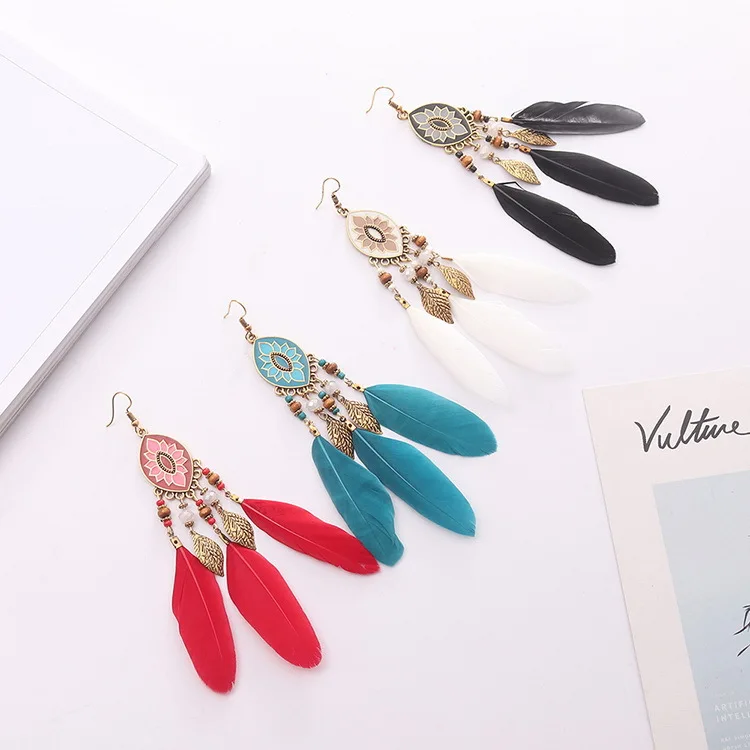 Новые модные серьги в богемном стиле ретро серьги-кисточки с перьями женские