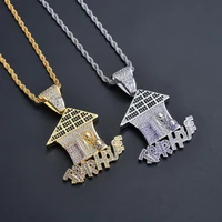 hip hop multi color trap house pendant necklace bling iced out cubic zirconia necklace men jewelry gifts