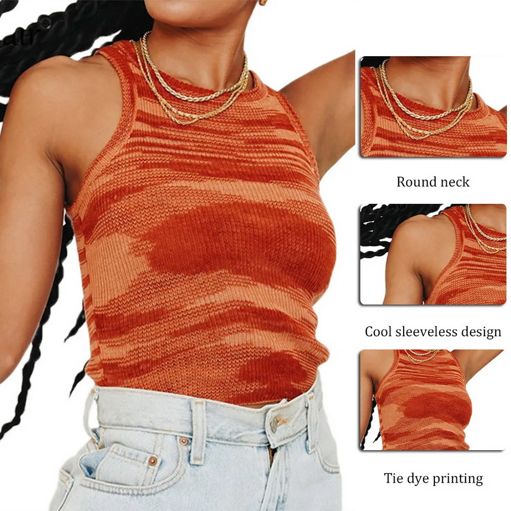 

2021 Fashion Trend Summer Rainbow Knitted Tank Tops for Women Sleeveless Y2K Top Cropped Casual Outfits Streetwear