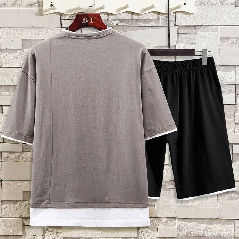 

Tracksuit Men Summer Fashion Printed T Shirts Shorts Two Piece Men Track Suit Casual Sportsuit Male Plus Size 3XL Brand Clothing