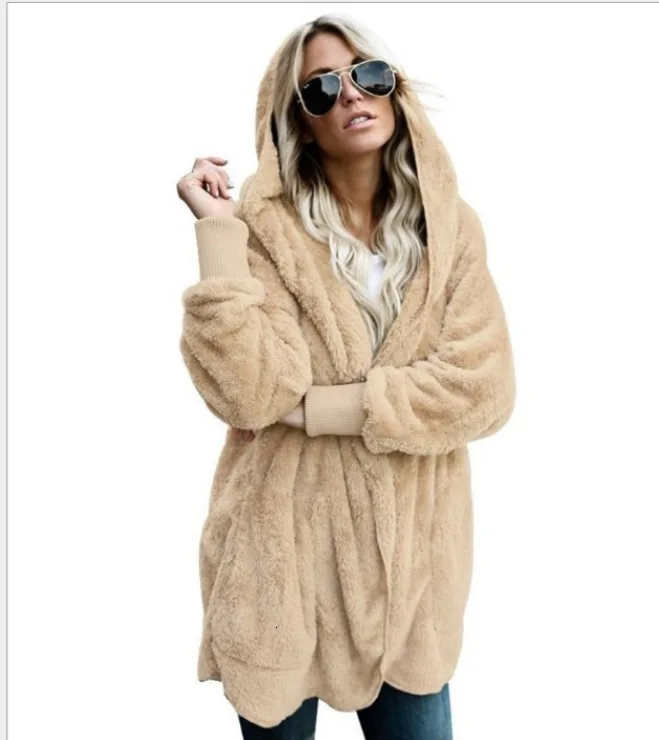 

2019 New Autumn Winter Warm Faux Fur Plush Coat Wear on Both Sides Hoodied Fluffy Jacket Plus Size Soft Shaggy Outwear