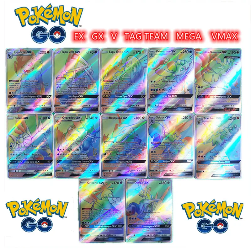 

100Pcs Pokemon Cards Anime Pikachu Charizard GX Tag Vmax EX Mega Shining Game Battle Trading Collection Pokemon Cards Toys