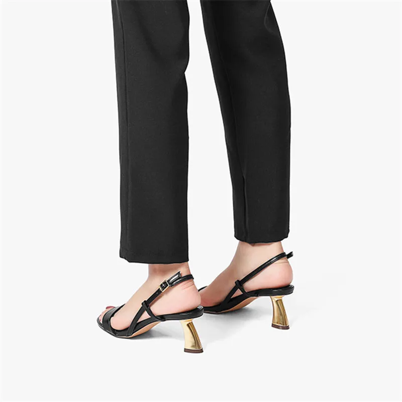 

Strange Metal Heel Women Summer Sandals Black Dress Shoes Woman 5CM High Heels Gladiator Sandal Valentine Shoes Stiletto