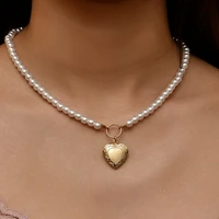 vintage pearl necklace for women girl heart pendant clavicle chain necklaces christmas gift