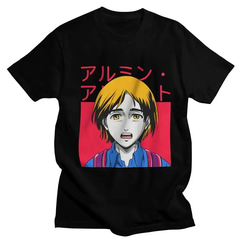 

Attack On Titan T Shirt Men Pure Cotton Tshirt Awesome Tee Short Sleeve Anime Manga Shingeki No Kyojin Armin Arlert T-shirts