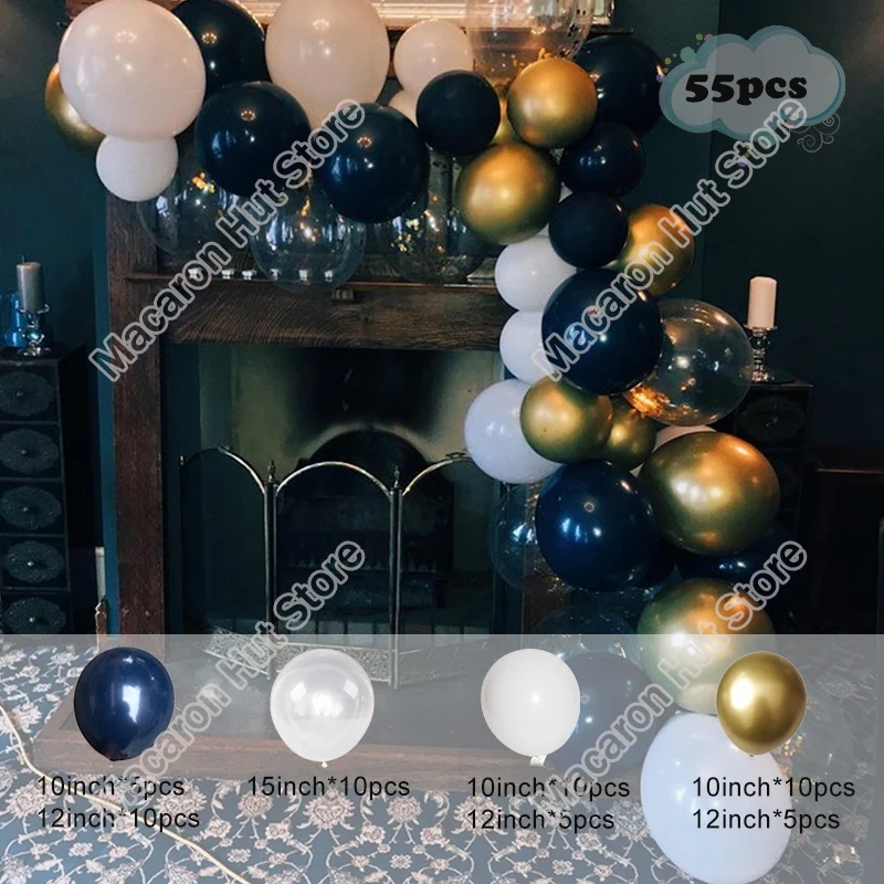 

Белый фон для свадьбы, дня рождения, вечеринки, детский душ, матовые, темно-синие, золотые украшения, праздник, латексные воздушные шары, гирл...