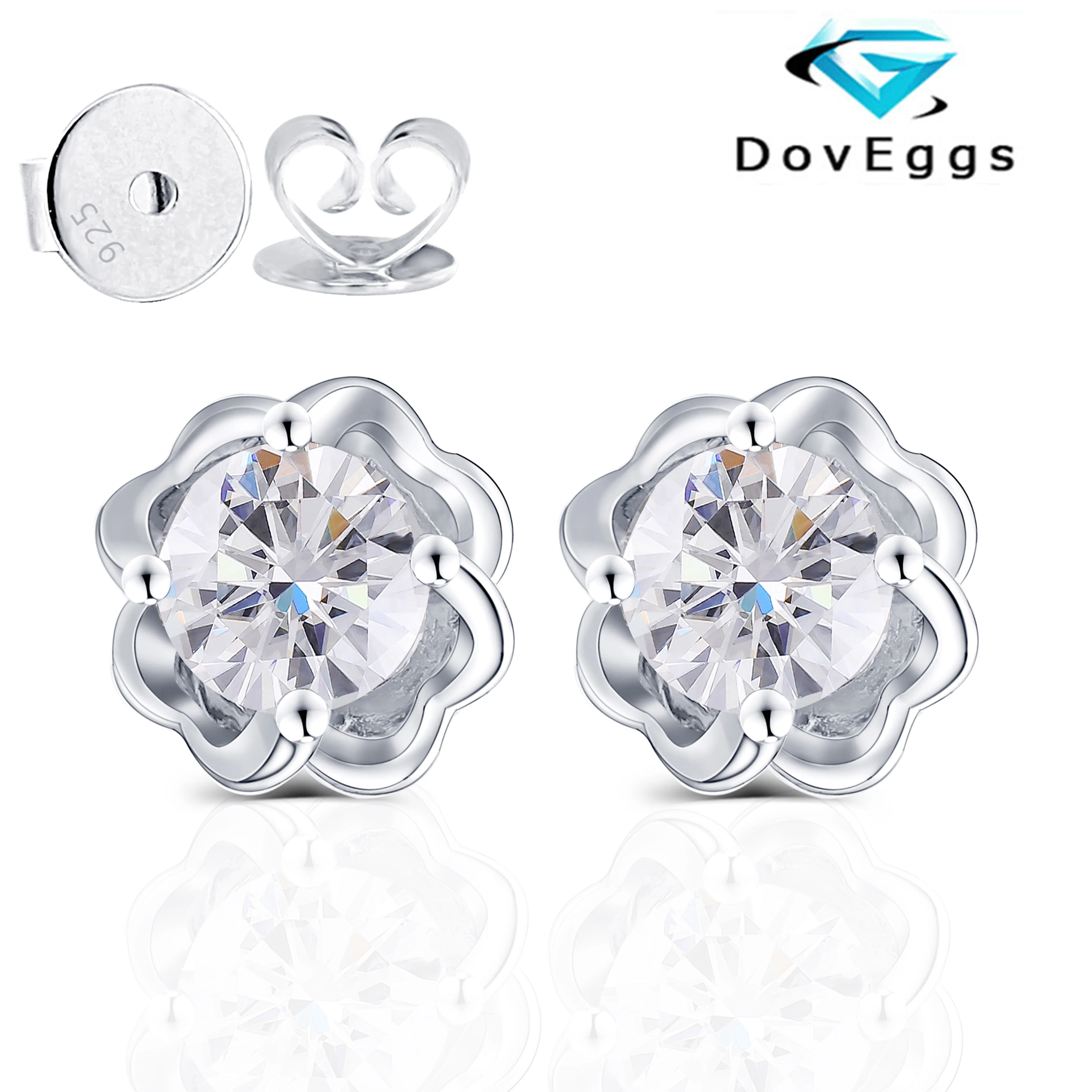Женские серьги гвоздики с муассанитом DovEggs из стерлингового серебра 925 пробы 1