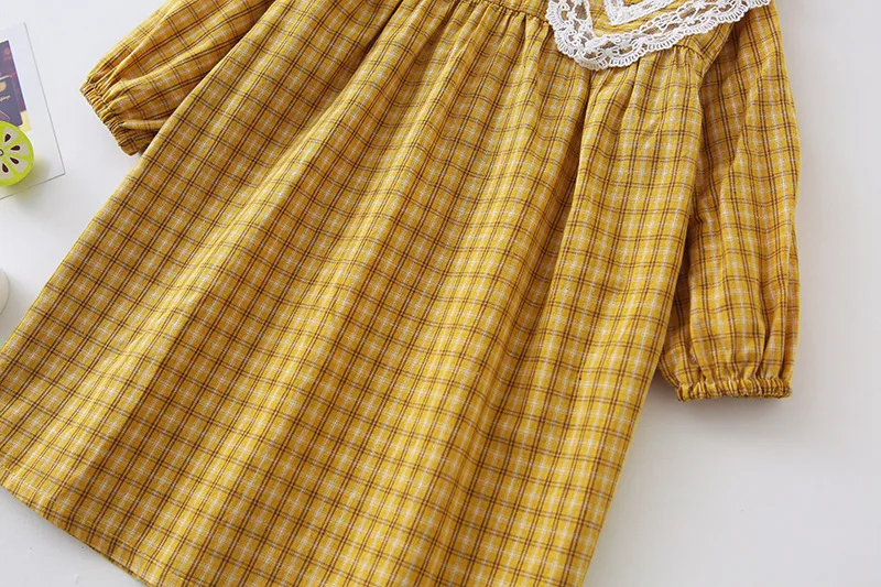 Baby Girls Plaid Dress Korean Style Autumn New Chic Children Princess Dresses Lace Collar Robe Toddlers Kids Clothes