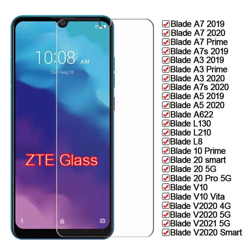 Стекло для ZTE Blade A7 A7s A3 A5 A622 Prime 2019 2020 Крышка L210 L8 L130 V10 V2020 V2021 10 20 Smart Pro Vita
