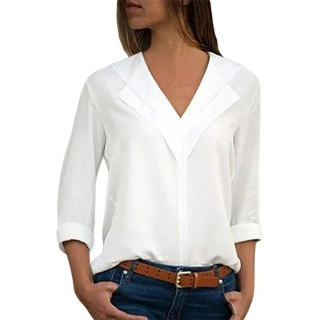 Women blouses solid long sleeve girl shirts Fashion Chiffon Solid Shirt Office Ladies Plain Roll Sleeve lady Blouse Tops | Женская