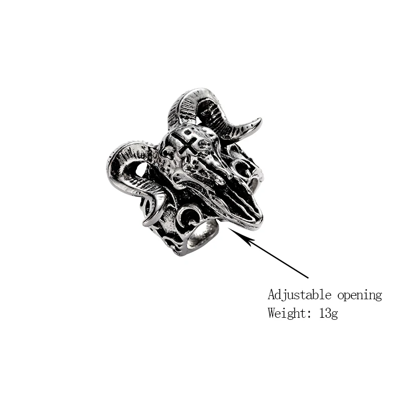 

2021 New Punk Retro Sheep Head Adjustable Ring Gothic Creative Devil Skull Fashion Rings Accessories for Men Wholesale