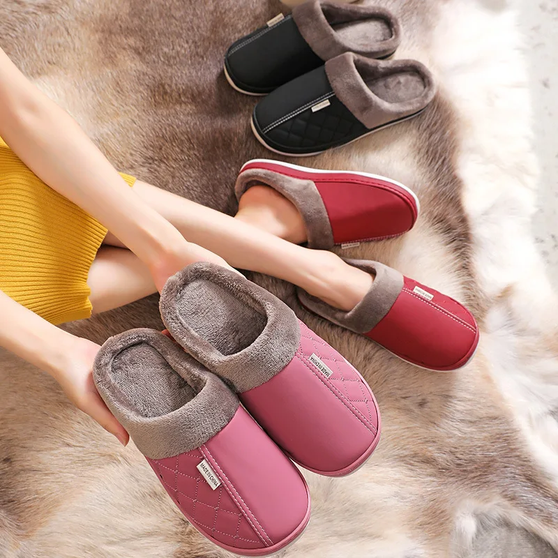 

2021 водонепроницаемые тапочки для женщин и мужчин, зимние плюшевые теплые домашние тапочки на плоской подошве, женская мягкая удобная обувь,...