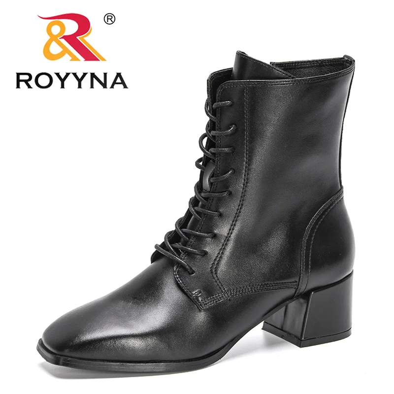 

ROYYNA 2022 New Designers Winter Shoes Women Ankle Boots Black High Heels Booties Ladies Zip Chunky Heels High Top Footwear Soft