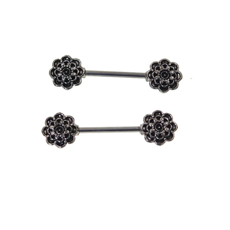 Пикантная Черная роза для сосков в стиле панк рок 1 пара 14 г 4*16 мм промышленная