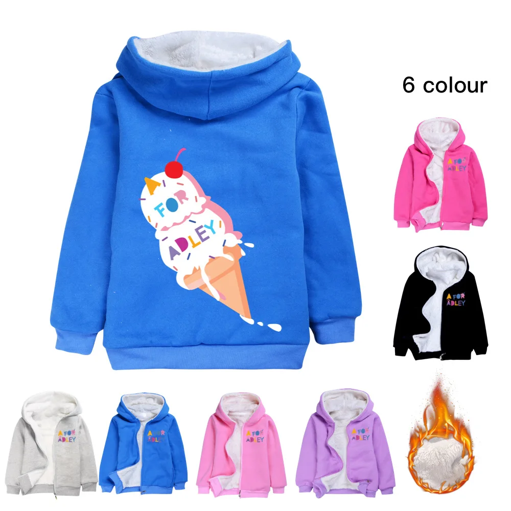 

A for Adley Sweater Thicken Hooded Fur Baby Girl Outwear Lovely cartoon Hoodies Kids Jacket with Zipper Wool Liner Boys Coat