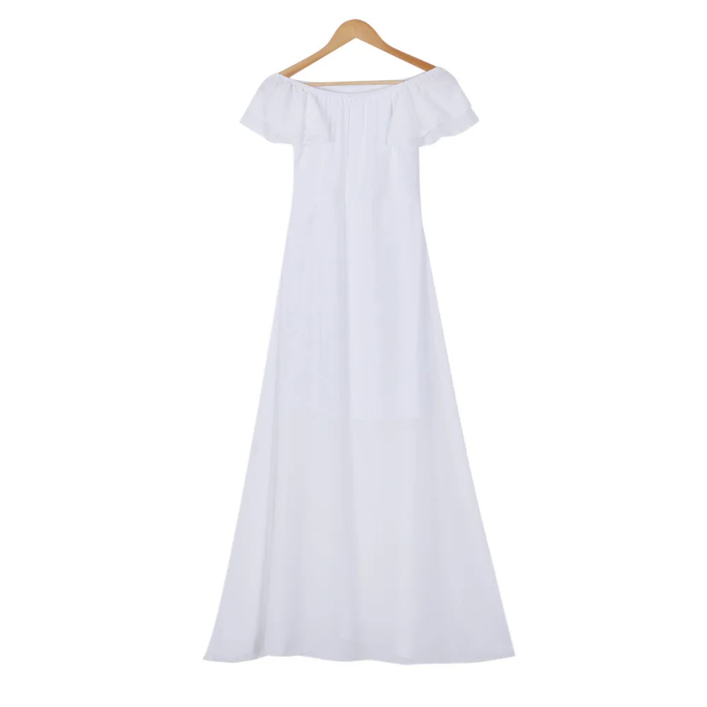 Летнее женское повседневное платье сексуальное Белое длинное без бретелек с