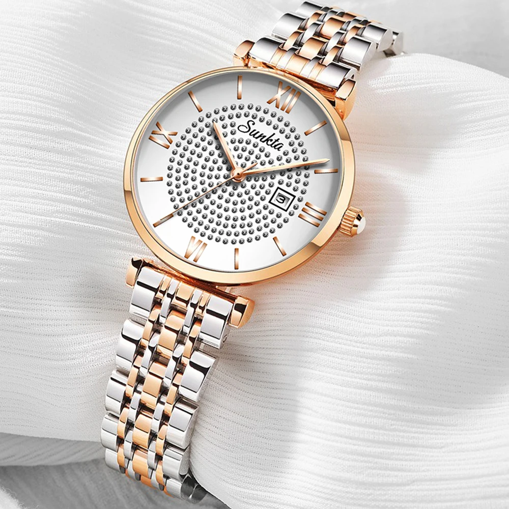 

SUNKTA New Women Watch Top Luxury Brand Creative Design Steel Women's Wrist Watches Female Clock Relogio Feminino Montre Femme