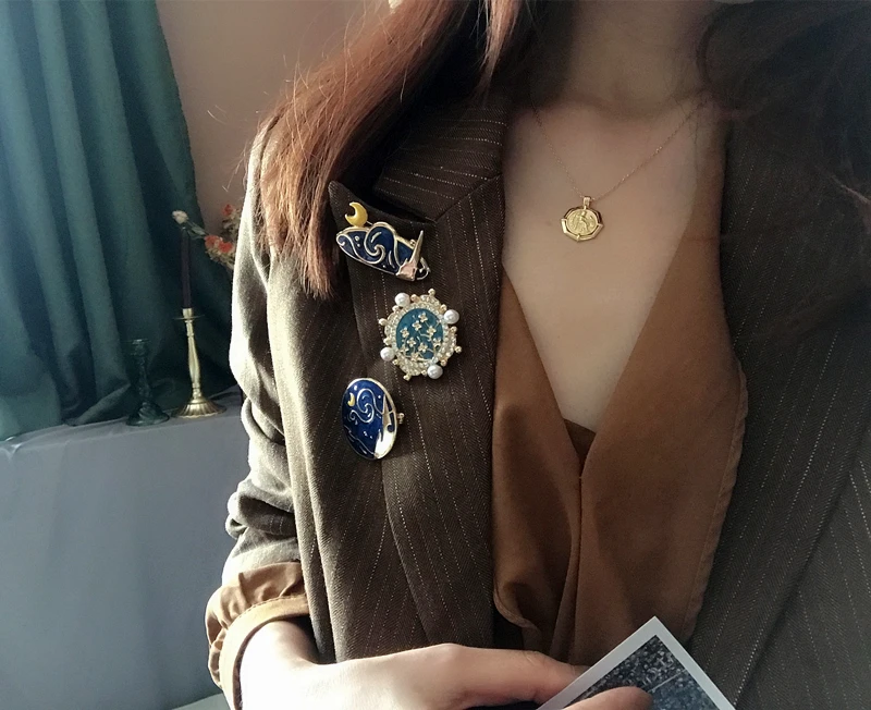 Новинка, Корея, Ван Гог, звездная ночь, Подсолнух, картина маслом, кабошон, купол, ювелирное изделие, ретро Брошь для женщин, девушек, подарок, вечерние