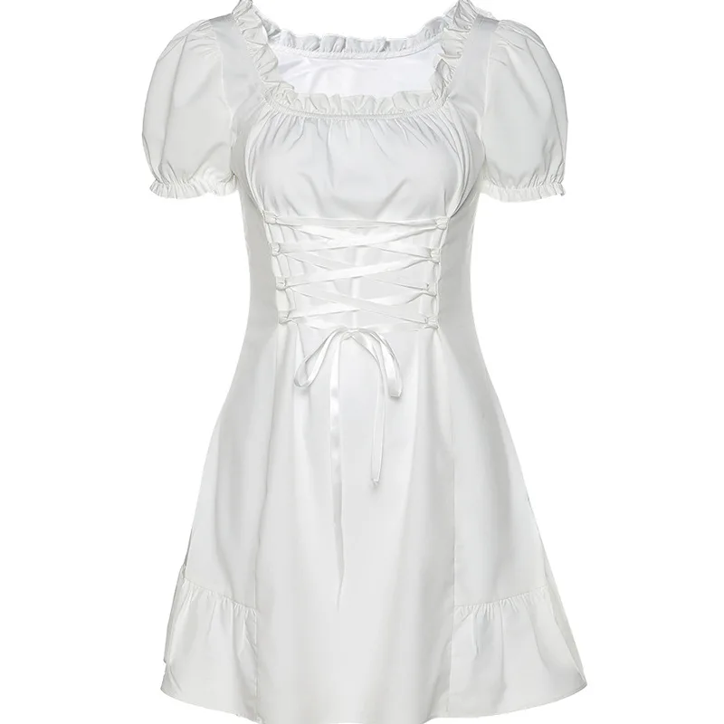 

White Dress Female UVRCOS Fashion New Elegant Bow Mini Dress Summer Party Birthday Festival Cute Sexy French Romantic Silk Dress