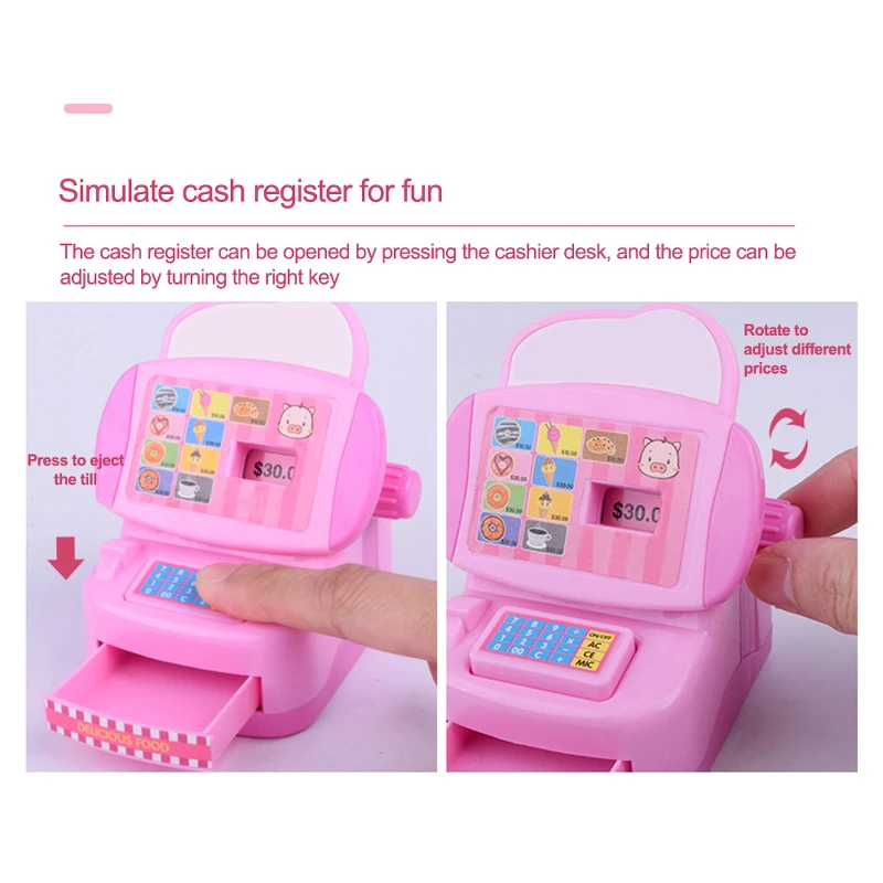 

Mini Simulated Supermarket Cash Register Kits Toys Kids Checkout Counter Role Pretend Play Cashier Girl Toy