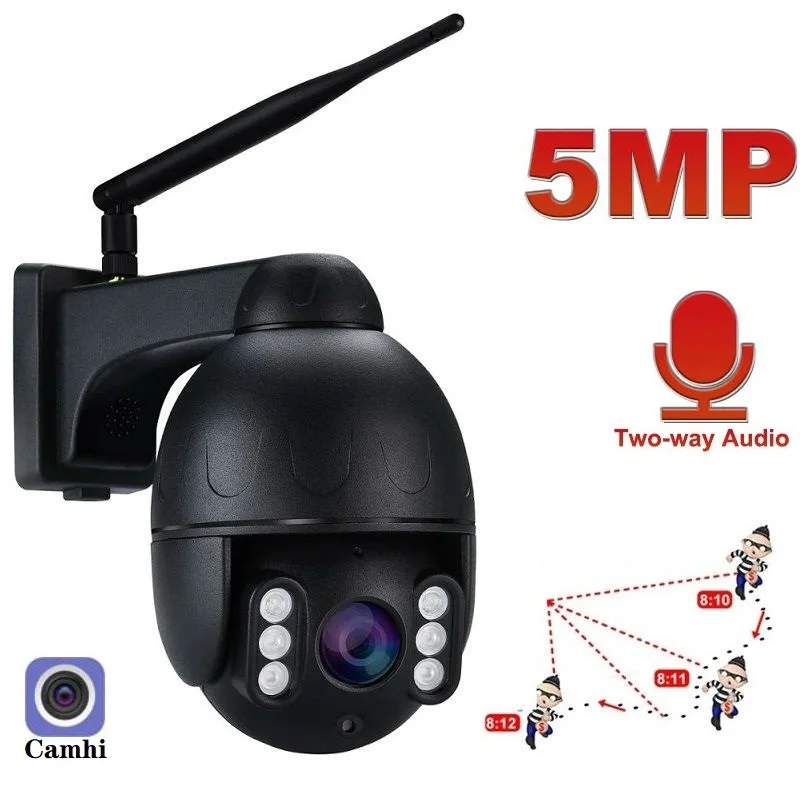 

5-мегапиксельная уличная IP-камера PTZ с Wi-Fi и обнаружением человека, IP-камера для домашней безопасности с двусторонним аудио и 4-кратным оптиче...