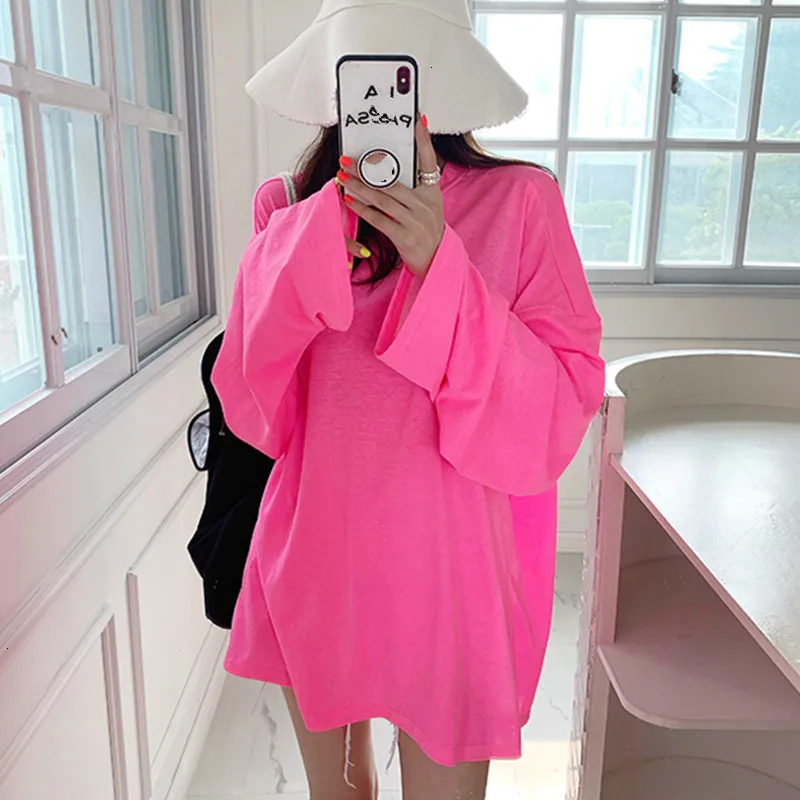 LANMREM 2020 Весна новая мода сплошной цвет Круглый Вырез Свободный длинный рукав