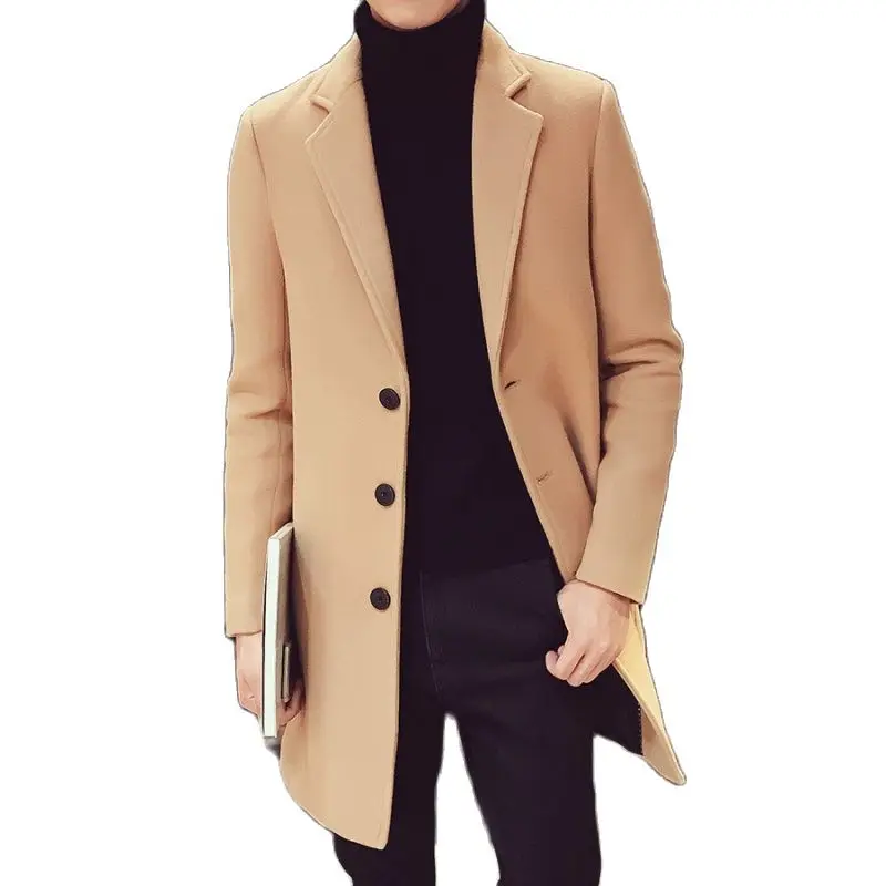 

2021 Fashion Wool & Blends Mens Casual Business Trench Coat Leisure Overcoat Male Punk Style Blends Dust Jackets