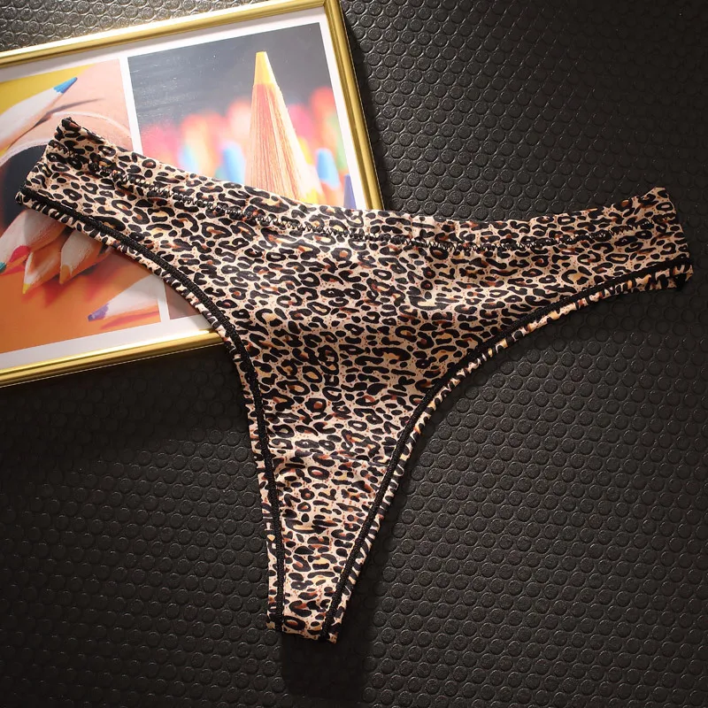 

Leopard Print Sexy Low Waist Lady Thongs High elasticity Bodybuilding Women Underwear Panties Cotton Breathable T-back