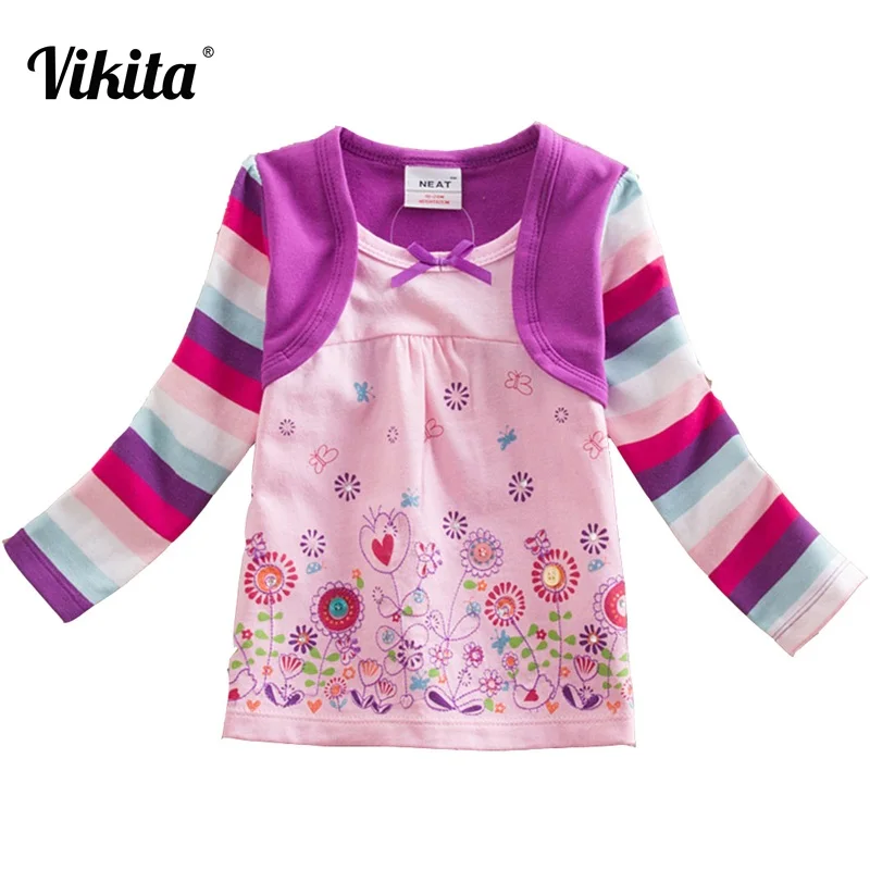 VIKITA/Детские футболки; детская футболка с цветочным рисунком; roupa infantil; футболка с длинными рукавами для девочек; детская одежда; Детские рубашки; L220 MIX