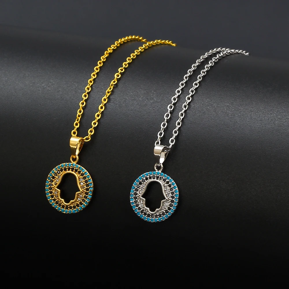 Цепочка женская с подвеской Хамса голубым Цирконом|Ожерелья подвеской| |