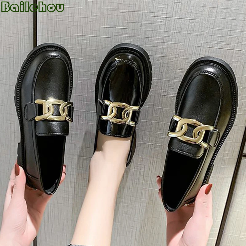 

Lolita Shoes Ladies Pu Leather Women Shoes Flats Mary Jane 2022 Spring New Vintage Metal Decoration Round Toe Female Loafers