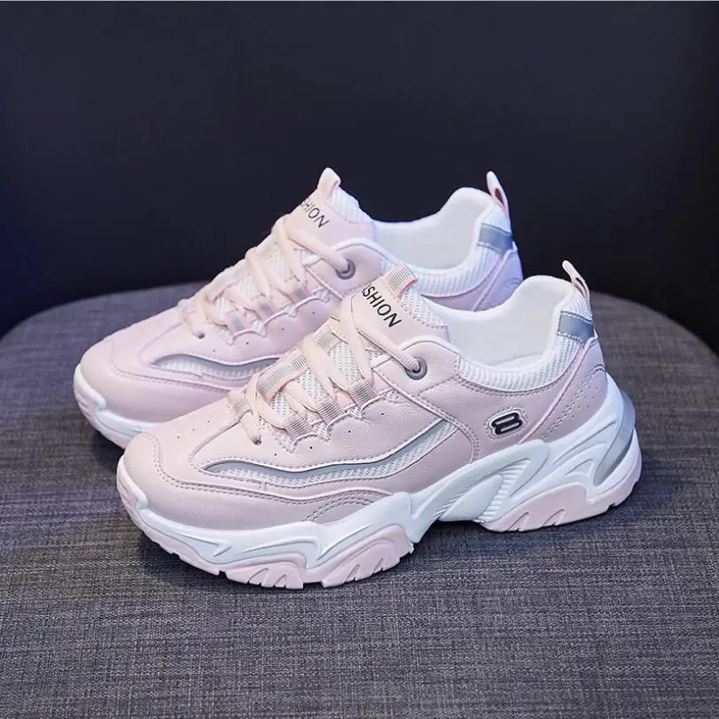 

2021 White Women Shoes New Chunky Sneakers For Women Lace-Up White Vulcanize Shoes Casual Fashion Dad Shoes Platform Sneakers