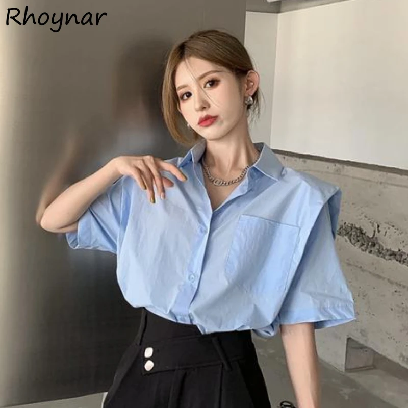 

Рубашка Женская Офисная однотонная, Элегантная Модная простая одежда с карманами, однобортная уличная одежда в Корейском стиле, Ins, лето