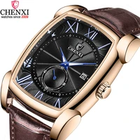 chenxi brand vintage men watch retro genuine leather strap watches roman numerals antique square mens clocks gift waterproof