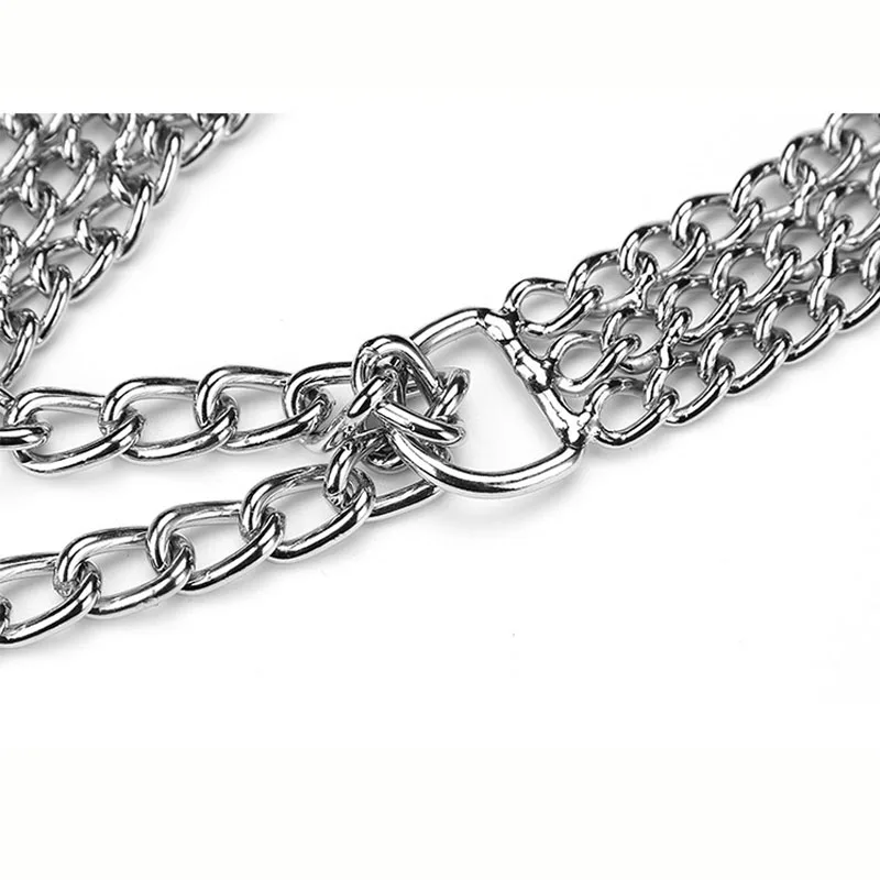 Хромированная трехрядная цепь для дрессировки собак серебристый Железный