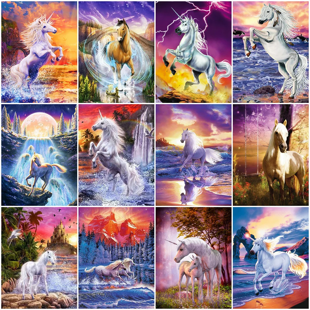 

5D Diy Diamond Embroidery Unicorn Diamond Painting Animal Horse Seaside Mosaic Kits Cross Stitch Sunset Rhinestone Home Decor