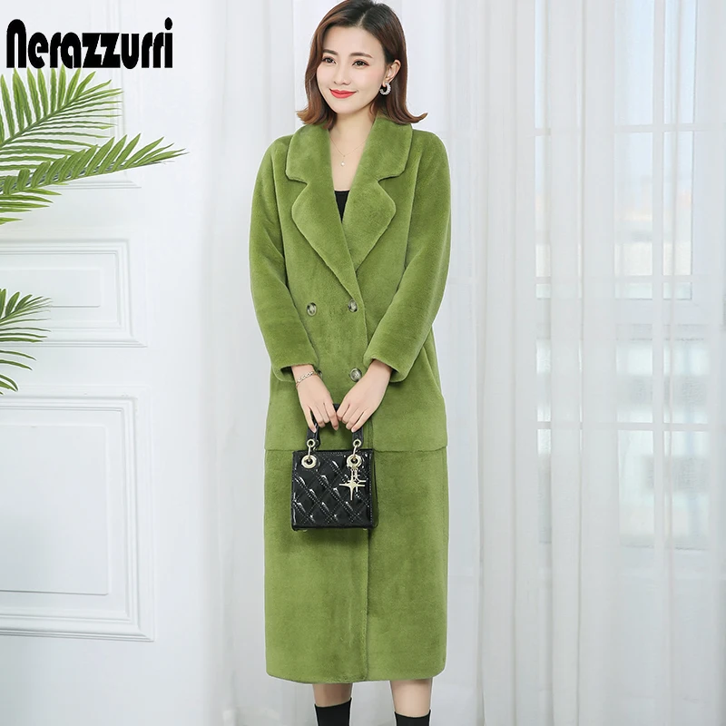 Nerazzurri длинная женская шуба из натурального меха с двубортным вырезом шубу зимняя