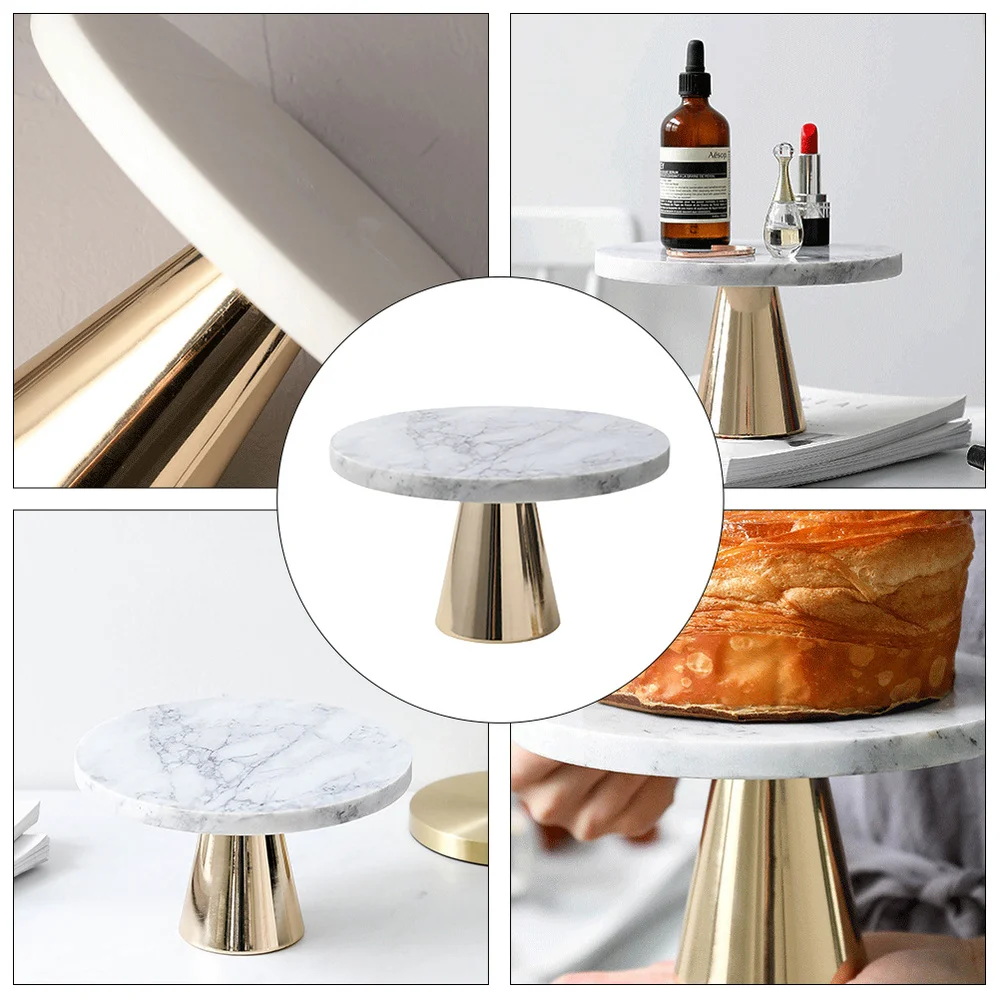 

1Pc Creative Marble Plate Marble Cake Plate Jewelry Display Plate (Golden Grey)