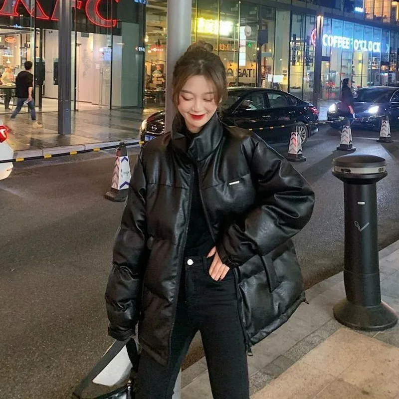 

Coat Women Pu Leather Jacket Bomber Ins Chic Basic Black Parka Feminina Winter Warm Puffer Oversize Harajuku Snow Wear
