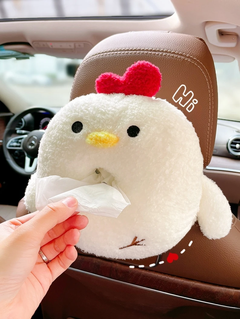 

Cartoon Penguin Chicken Frog Pig Vehicle-Mounted Paper Tissue Box Plush Creative Car Seat Armrest Box Napkin Holder