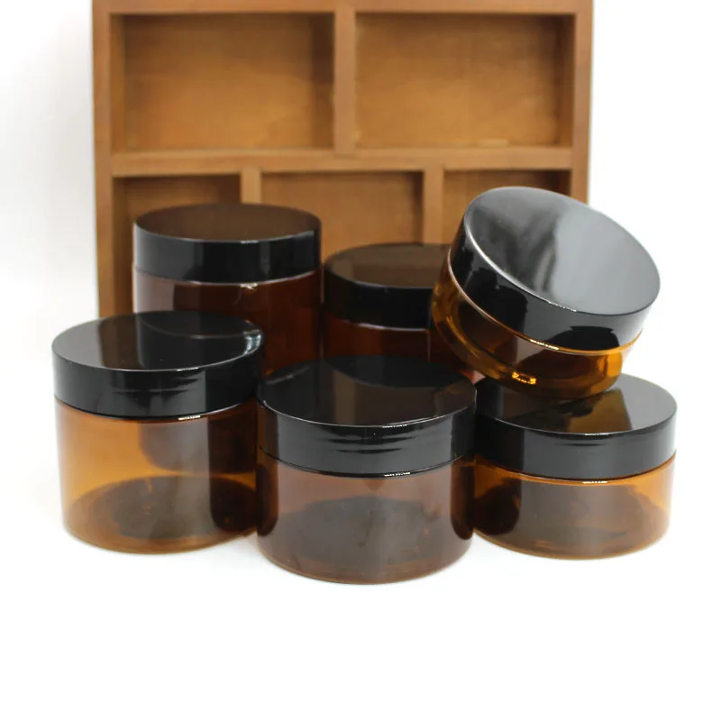 24pcs 80g 100g 120g 150g 200g 250g Empty Cosmetics Cream Container Amber PET Jar Brown Bottles With Screw Caps