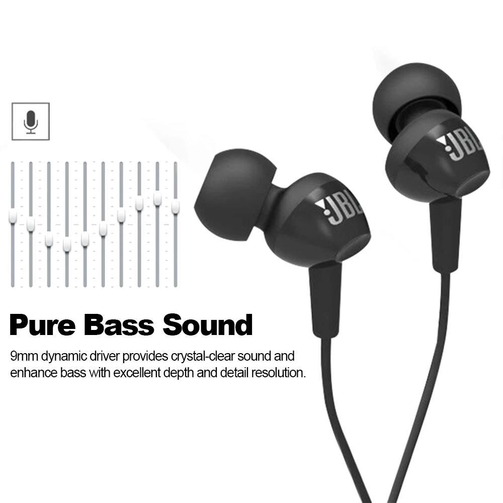

JBL C100Si Original 3.5mm Wired Stereo Earphones Deep Bass Music Sports Headset Running Earphone Hands-free Call with Microphone
