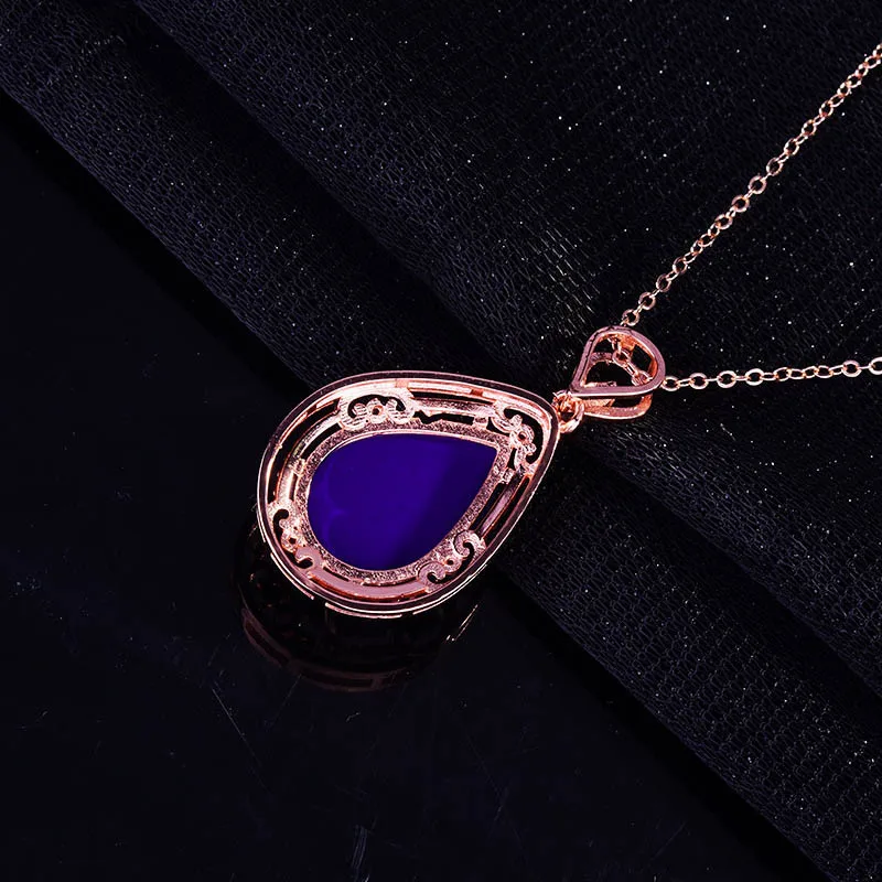

Fashion Rose Gold Unusual Blue Amber Opal Stone Pendant Necklace for Women Luxury Gemstone Party Necklaces Fine Jewelry For Gift