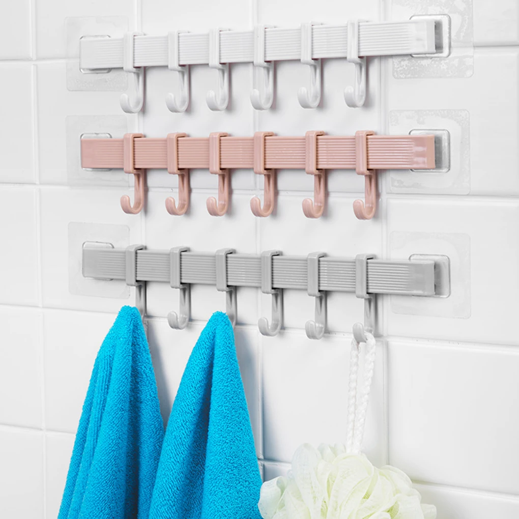 

Self Adhesive 6 Wall Hooks Rack Plastic Bathroom Door Hooks Rack Kitchen No Drill Organizer