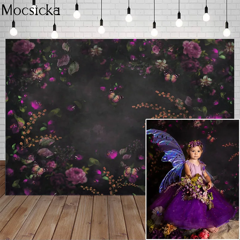 Винтажный синий цветочный фон для фотосъемки новорожденных детей абстрактная