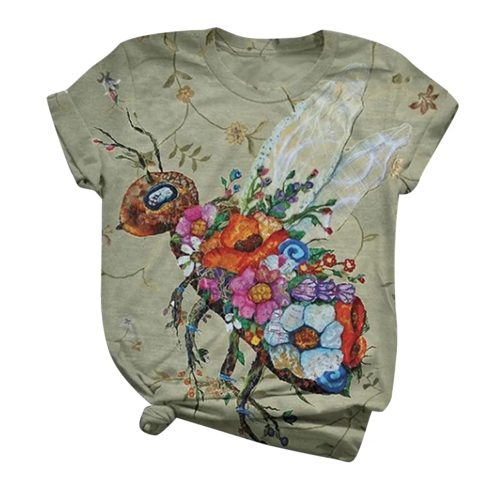 Женская летняя футболка с коротким рукавом повседневные блузы принтом пчелы